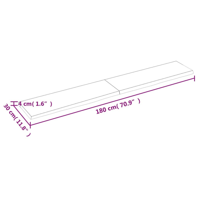 Wandschap 180x30x4 cm behandeld massief eikenhout lichtbruin