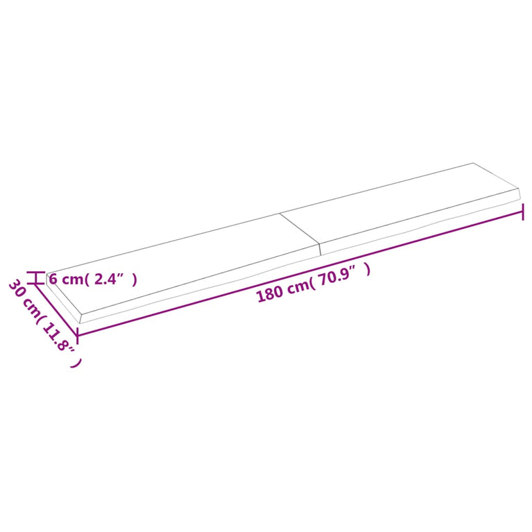 Wandschap 180x30x6 cm behandeld massief eikenhout lichtbruin