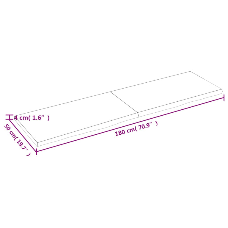 Wandschap 180x50x4 cm behandeld massief eikenhout lichtbruin