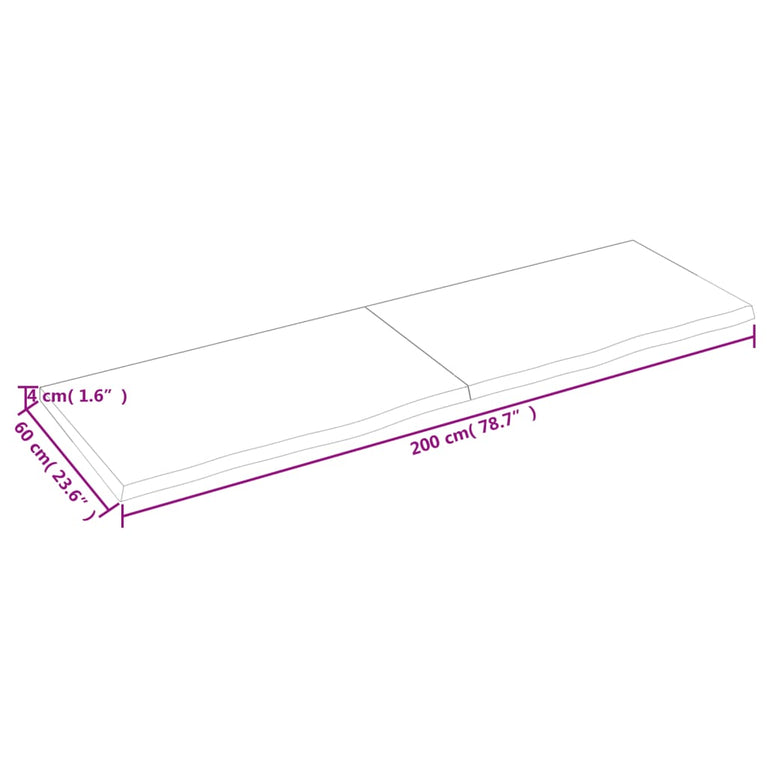 Wandschap 200x60x4 cm behandeld massief eikenhout lichtbruin