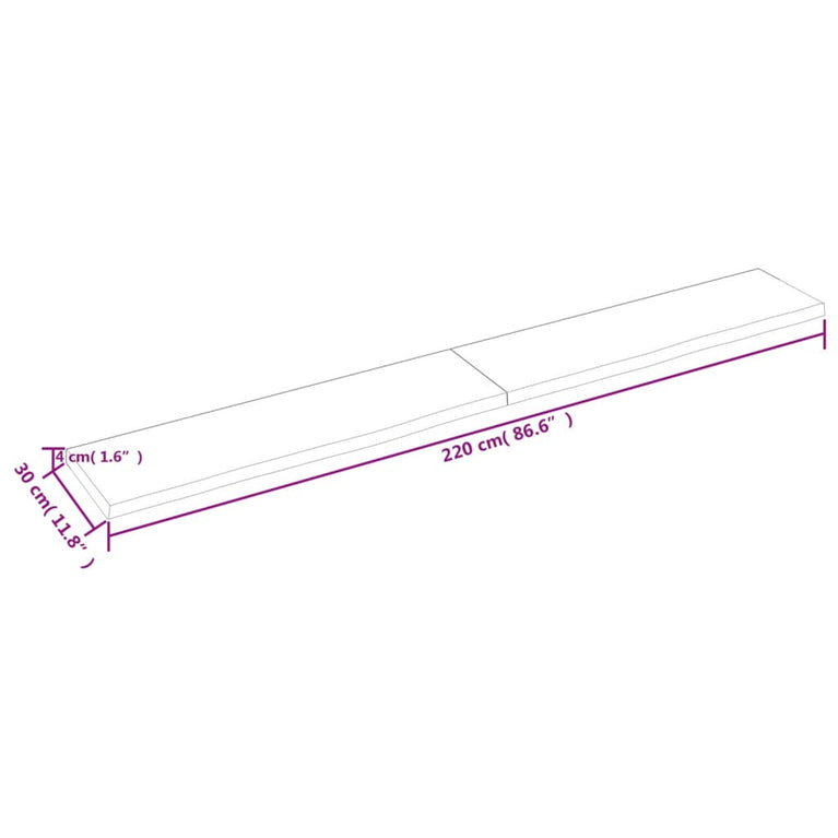 Wandschap 220x30x4 cm behandeld massief eikenhout lichtbruin