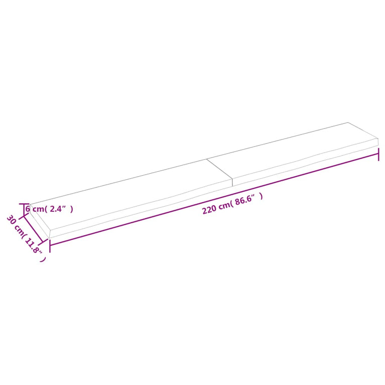Wandschap 220x30x6 cm behandeld massief eikenhout lichtbruin