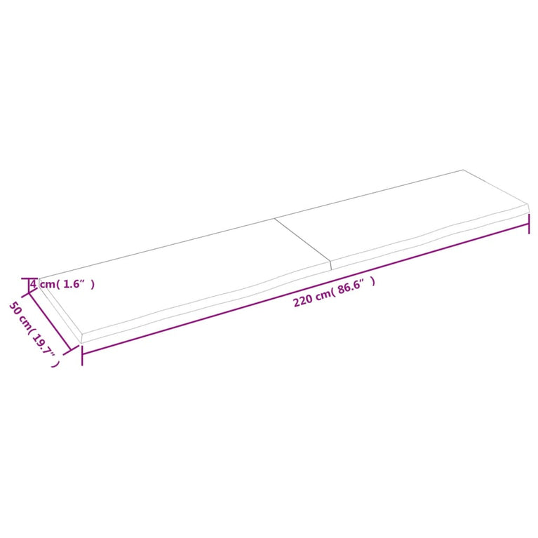 Wandschap 220x50x4 cm behandeld massief eikenhout donkergrijs
