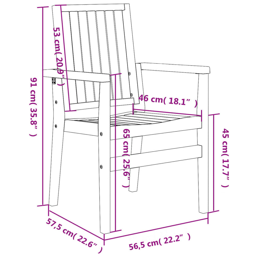 Tuinstoelen stapelbaar 2 st 56,5x57,5x91 cm massief teakhout MeubelReus