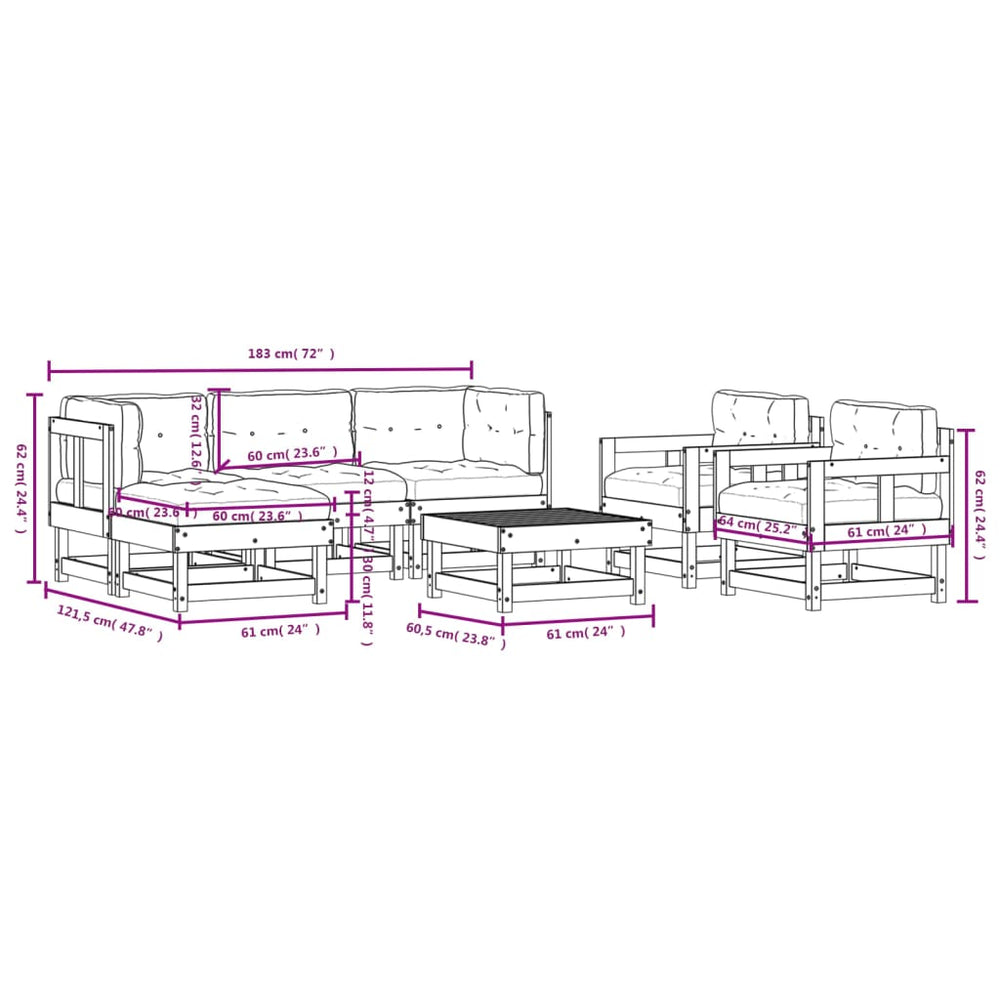 7-delige Loungeset met kussens massief hout grijs MeubelReus