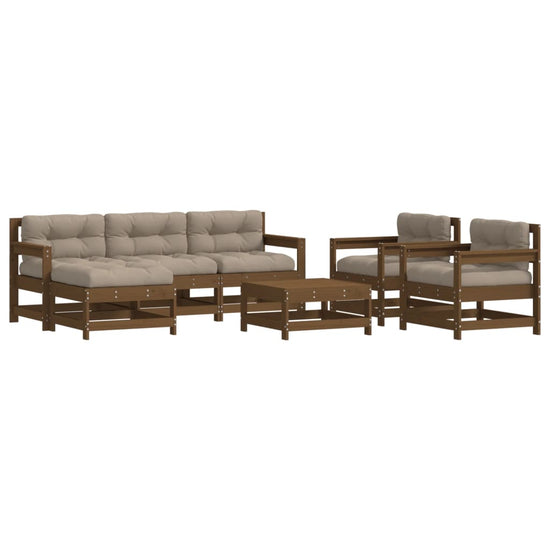 7-delige Loungeset met kussens massief hout honingbruin MeubelReus