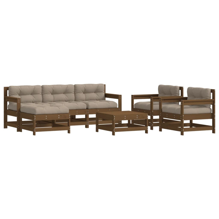 7-delige Loungeset met kussens massief hout honingbruin MeubelReus