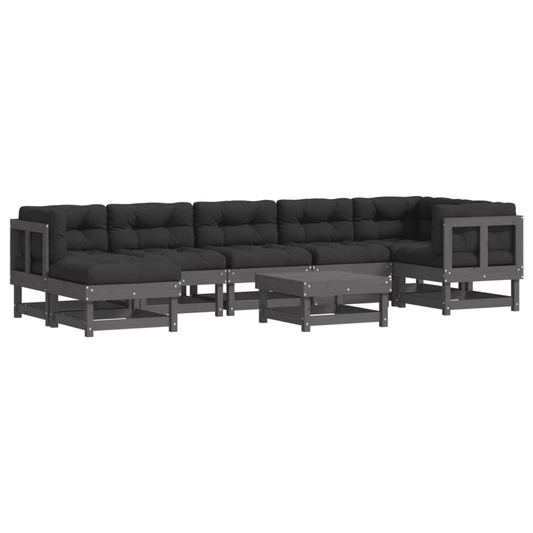 8-delige Loungeset met kussens massief hout grijs 