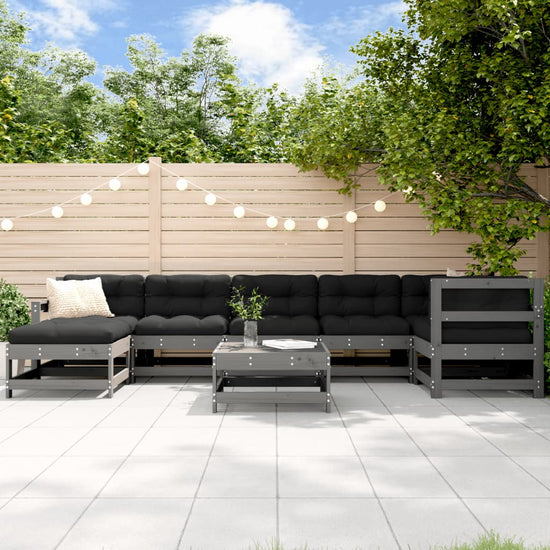 8-delige Loungeset met kussens massief hout grijs 