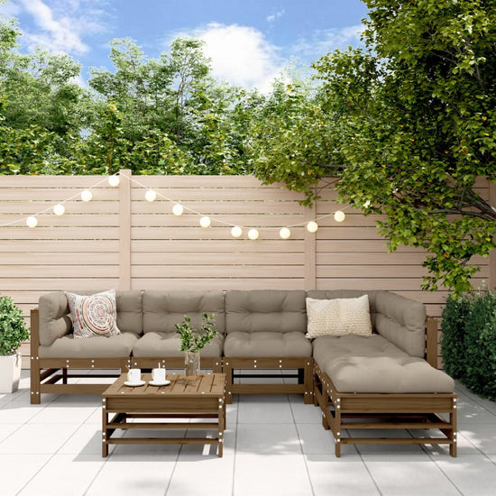 7-delige Loungeset met kussens massief hout honingbruin MeubelReus