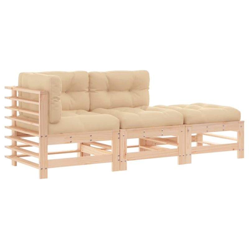 3-delige Loungeset met kussens massief hout MeubelReus