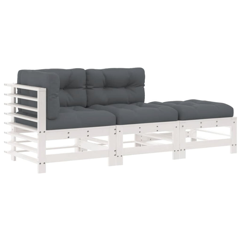 3-delige Loungeset met kussens massief hout wit MeubelReus