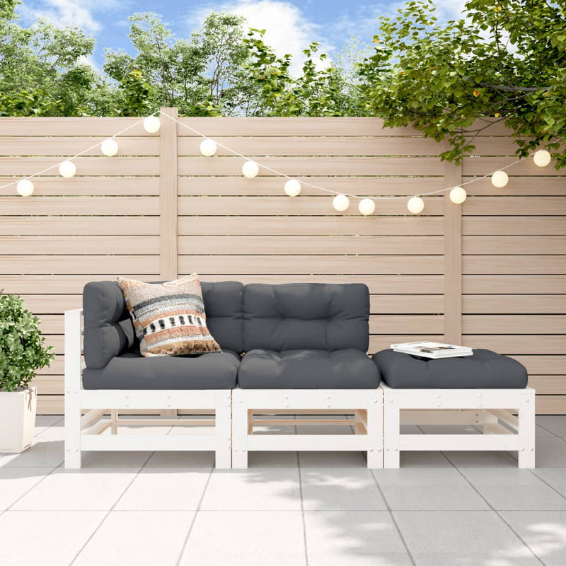 3-delige Loungeset met kussens massief hout wit MeubelReus