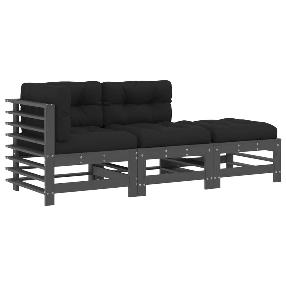 3-delige Loungeset met kussens massief hout grijs MeubelReus