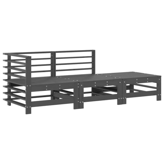 3-delige Loungeset met kussens massief hout grijs MeubelReus