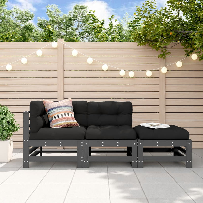 3-delige Loungeset met kussens massief hout grijs MeubelReus
