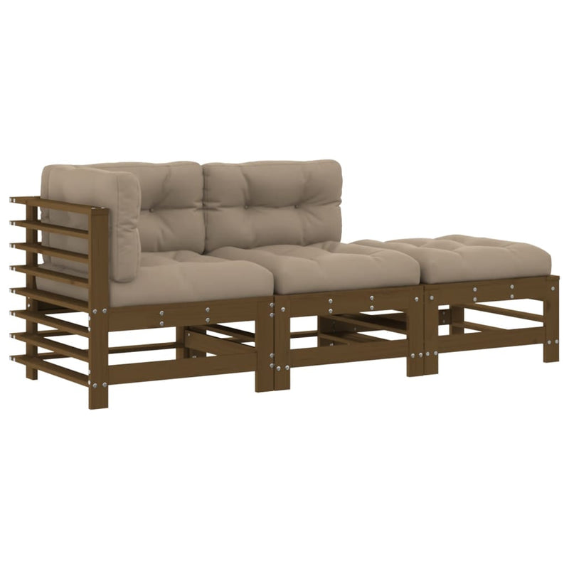 3-delige Loungeset met kussens massief hout honingbruin MeubelReus
