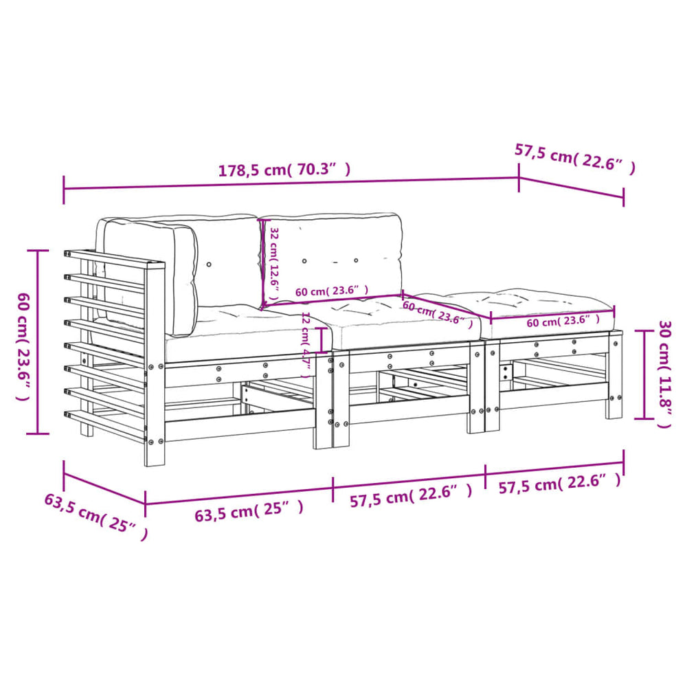 3-delige Loungeset met kussens massief hout honingbruin MeubelReus