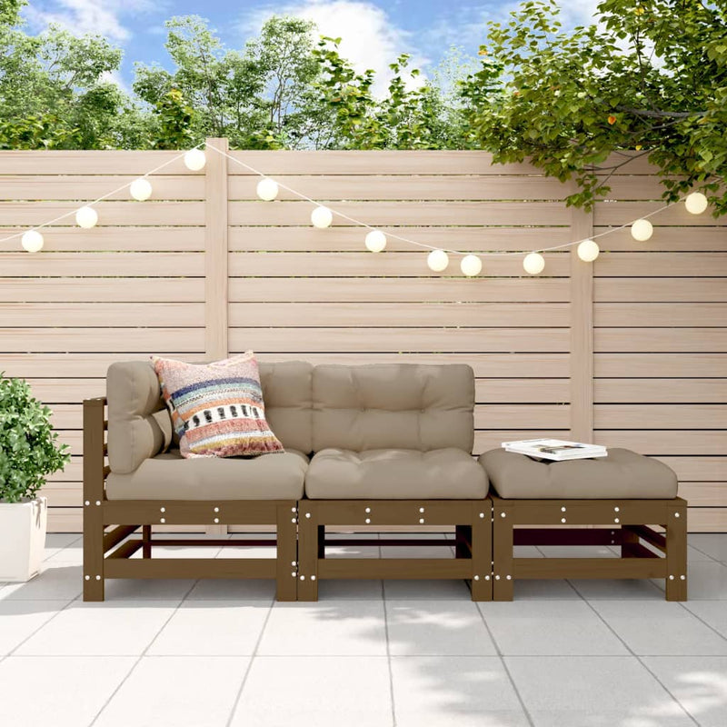 3-delige Loungeset met kussens massief hout honingbruin MeubelReus