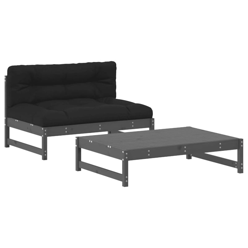 2-delige Loungeset met kussens massief hout grijs MeubelReus