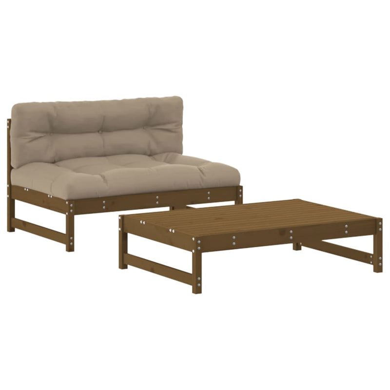 2-delige Loungeset met kussens massief hout honingbruin MeubelReus