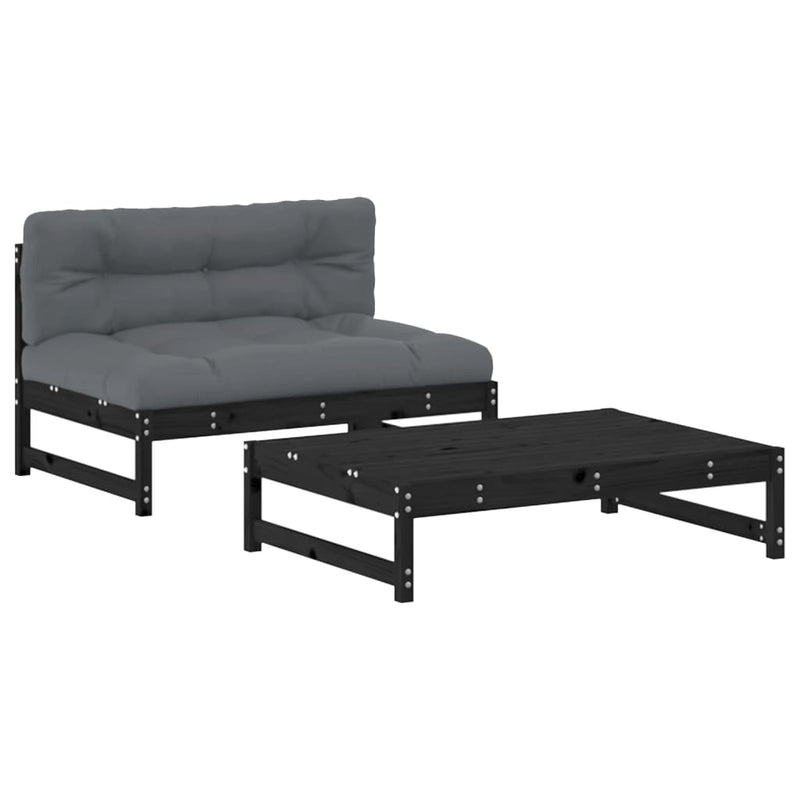 2-delige Loungeset met kussens massief hout zwart MeubelReus