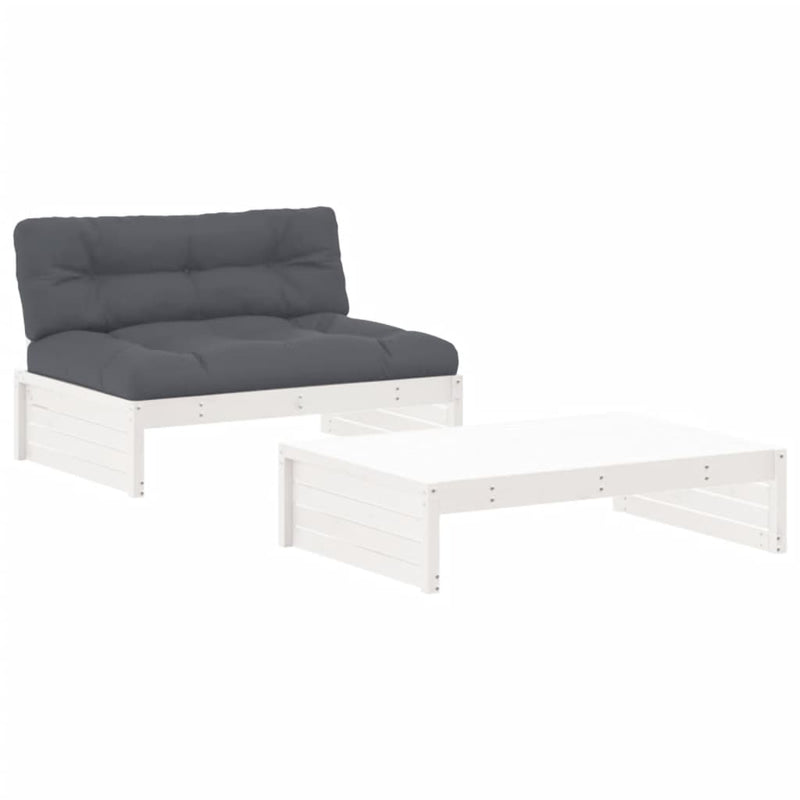 2-delige Loungeset met kussens massief hout wit MeubelReus