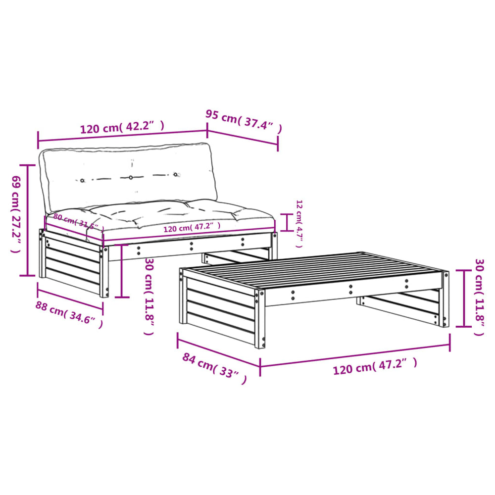 2-delige Loungeset met kussens massief hout wit MeubelReus