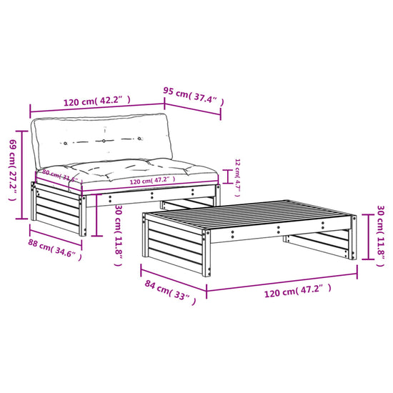2-delige Loungeset met kussens massief hout wit MeubelReus