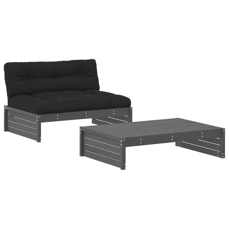 2-delige Loungeset met kussens massief hout grijs MeubelReus