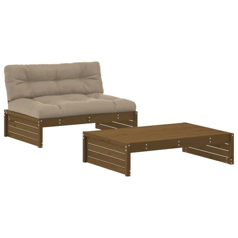 2-delige Loungeset met kussens massief hout honingbruin MeubelReus