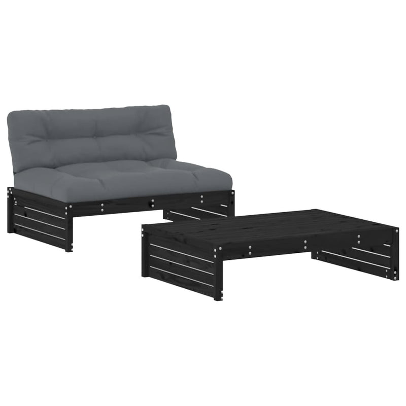 2-delige Loungeset met kussens massief hout zwart MeubelReus
