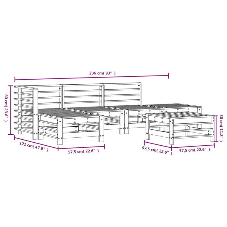 6-delige Loungeset massief grenenhout