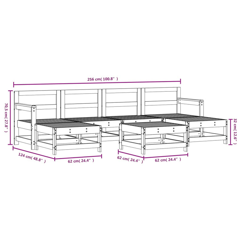 7-delige Loungeset massief grenenhout grijs