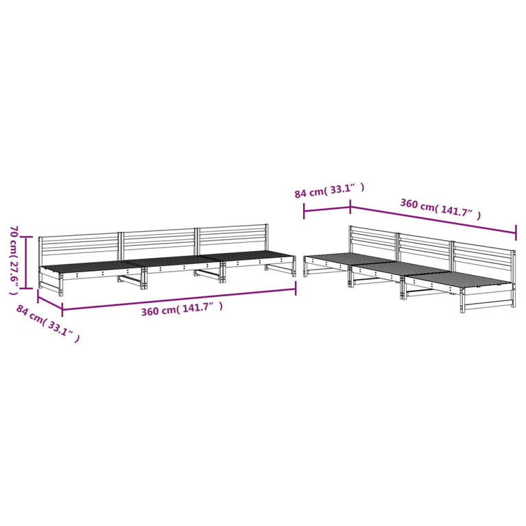 6-delige Loungeset massief grenenhout wit