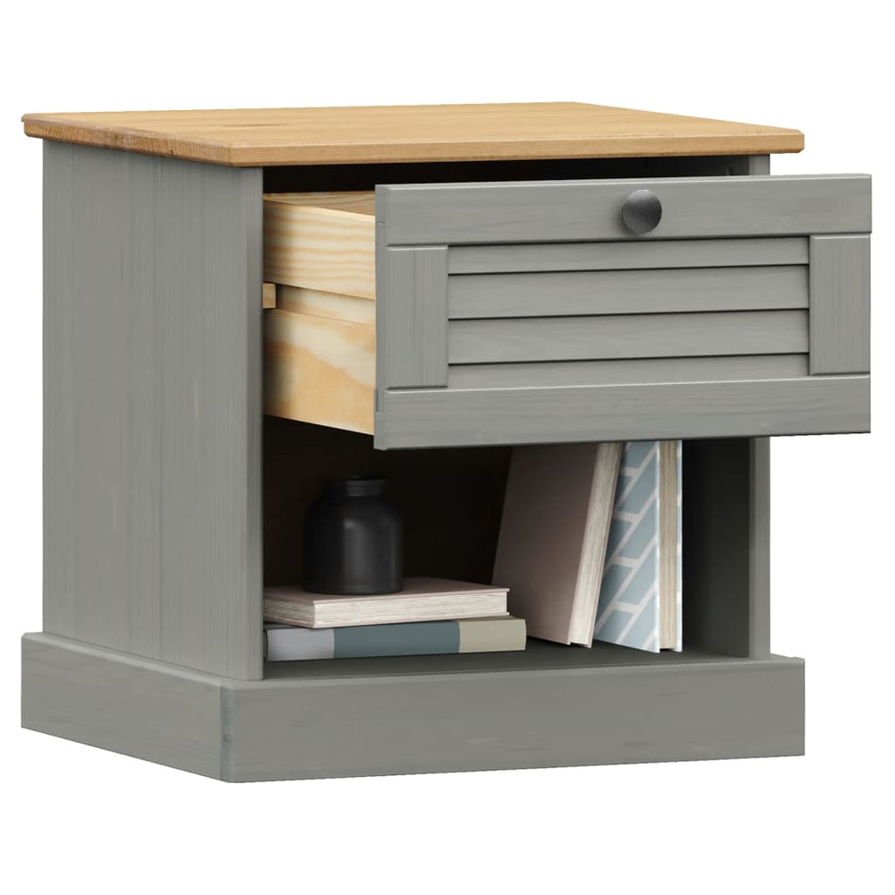 Nachtkastje VIGO 42x35x40 cm massief grenenhout grijs MeubelReus