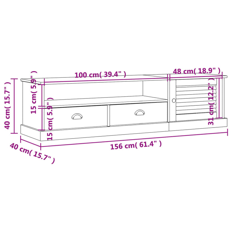 Tv-meubel VIGO 156x40x40 cm massief grenenhout grijs MeubelReus
