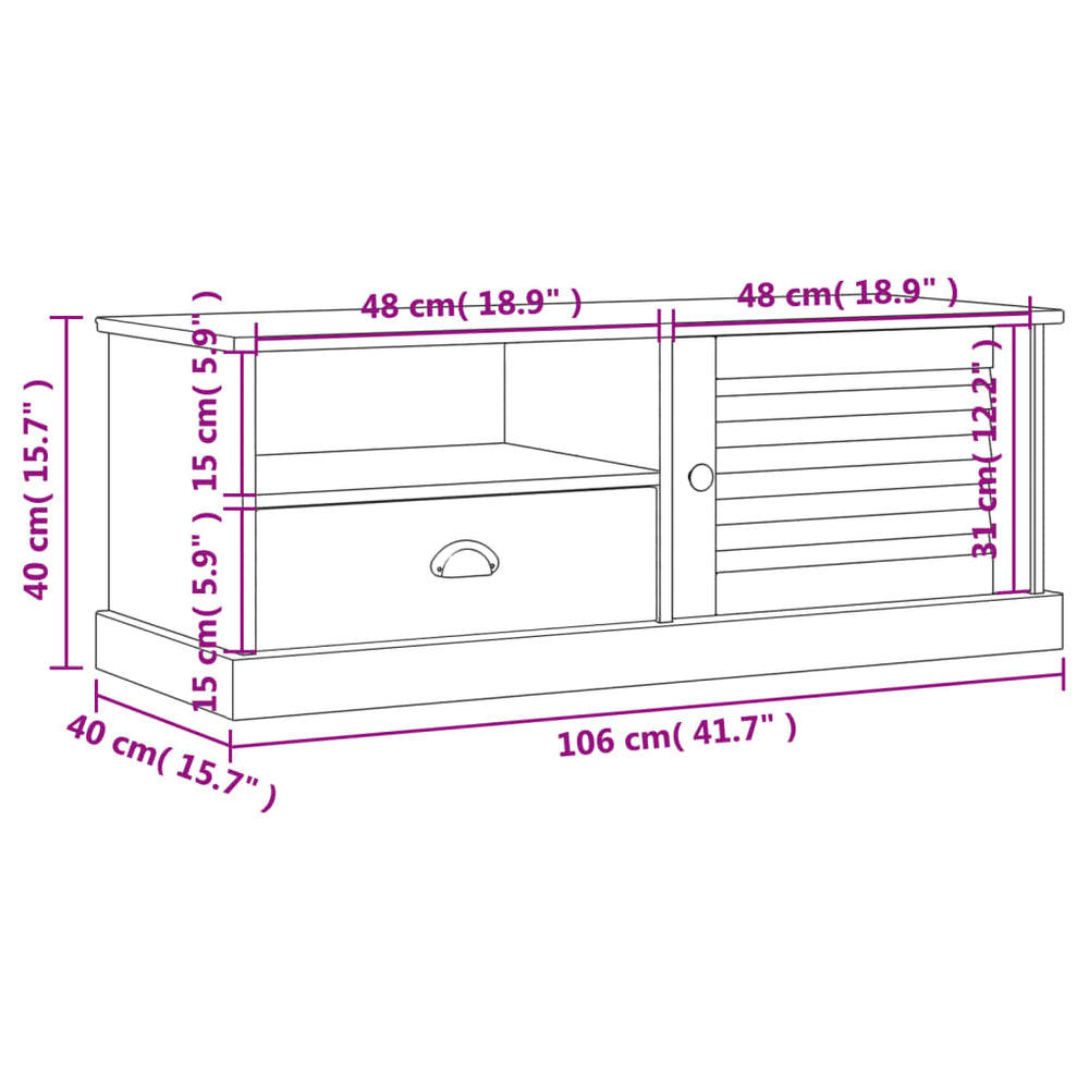 Tv-meubel VIGO 106x40x40 cm massief grenenhout grijs MeubelReus