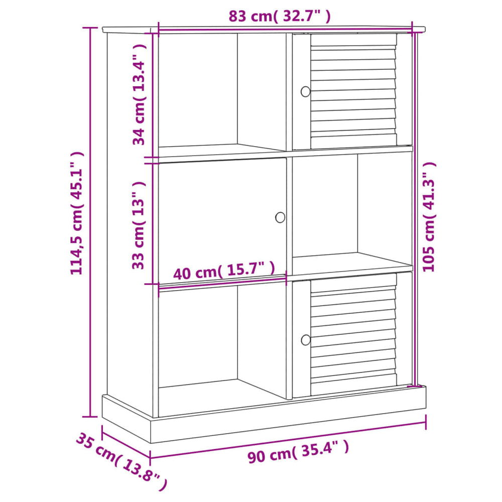 Boekenkast VIGO 90x35x114,5 cm massief grenenhout grijs MeubelReus