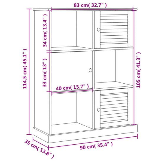 Boekenkast VIGO 90x35x114,5 cm massief grenenhout grijs MeubelReus
