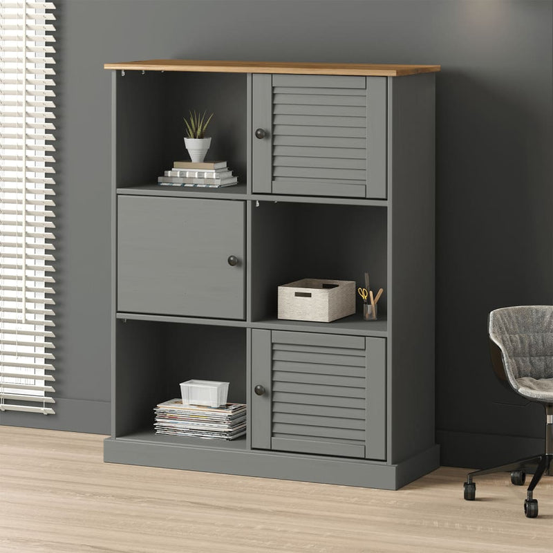 Boekenkast VIGO 90x35x114,5 cm massief grenenhout grijs MeubelReus