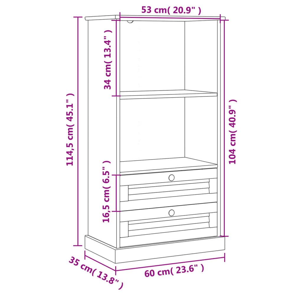 Boekenkast VIGO 60x35x114,5 cm massief grenenhout grijs MeubelReus