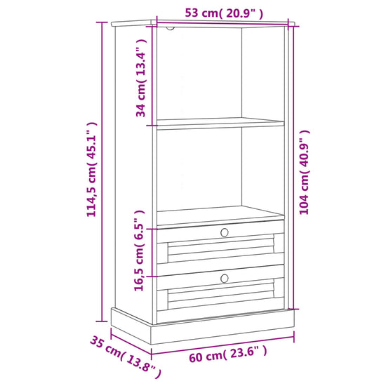 Boekenkast VIGO 60x35x114,5 cm massief grenenhout grijs MeubelReus
