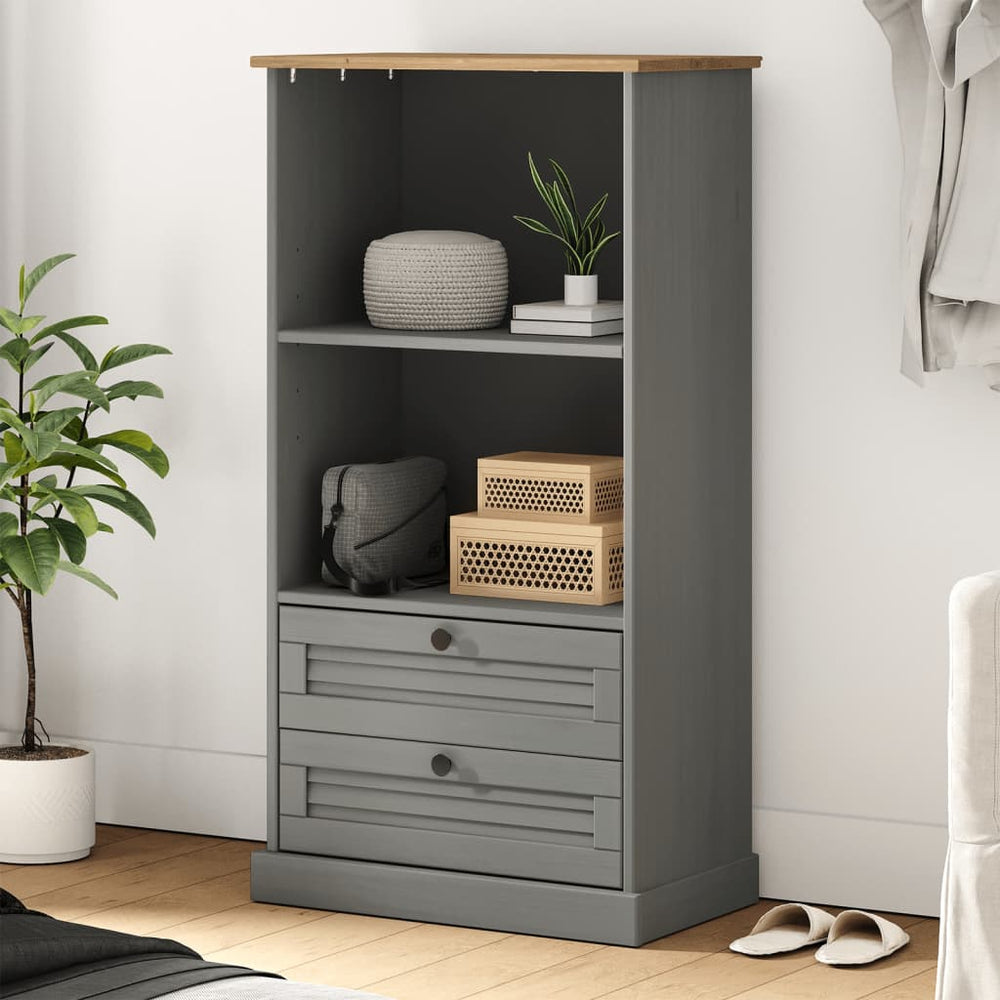 Boekenkast VIGO 60x35x114,5 cm massief grenenhout grijs MeubelReus