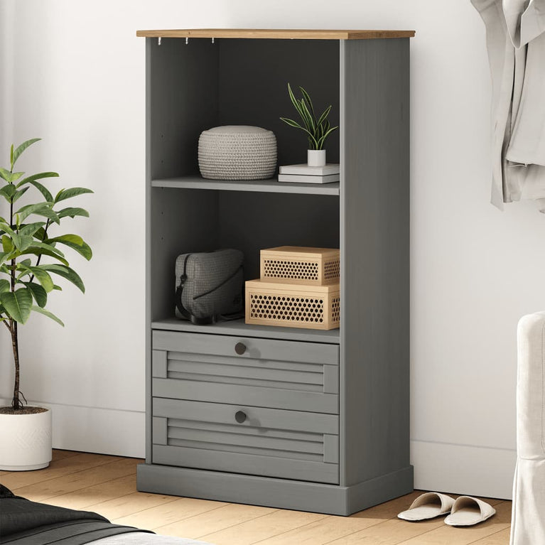 Boekenkast VIGO 60x35x114,5 cm massief grenenhout grijs MeubelReus