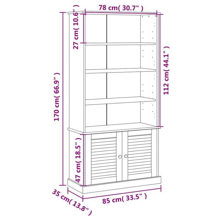 Boekenkast VIGO 85x35x170 cm massief grenenhout wit MeubelReus