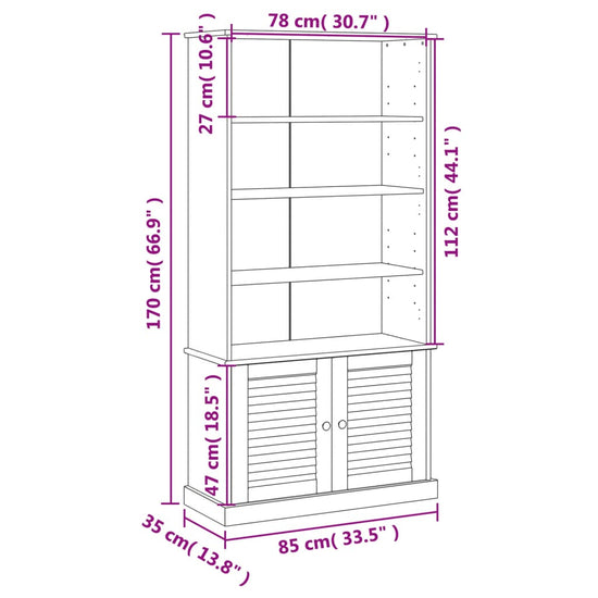 Boekenkast VIGO 85x35x170 cm massief grenenhout grijs MeubelReus