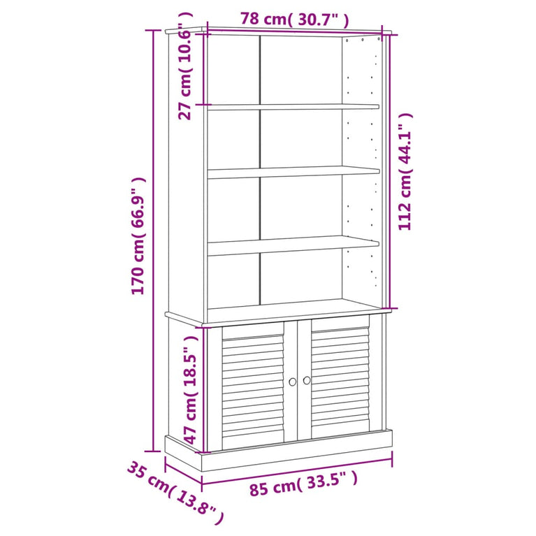 Boekenkast VIGO 85x35x170 cm massief grenenhout grijs MeubelReus