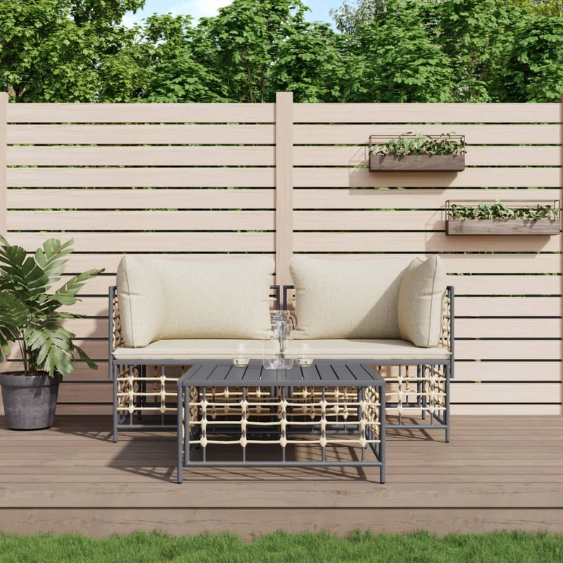 3-delige Loungeset met kussens poly rattan antracietkleurig MeubelReus