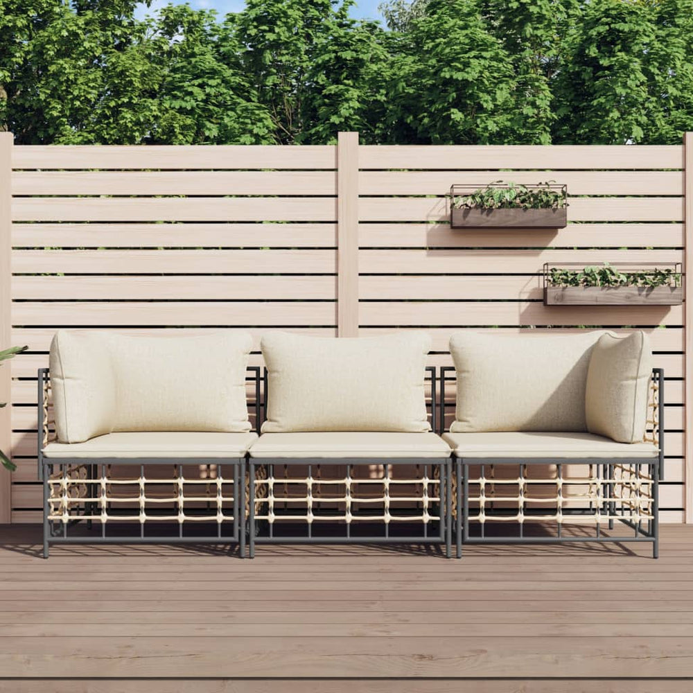 3-delige Loungeset met kussens poly rattan antracietkleurig MeubelReus